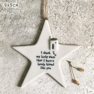 Porcelain Hanging Star - I thank My Lucky ... East of India