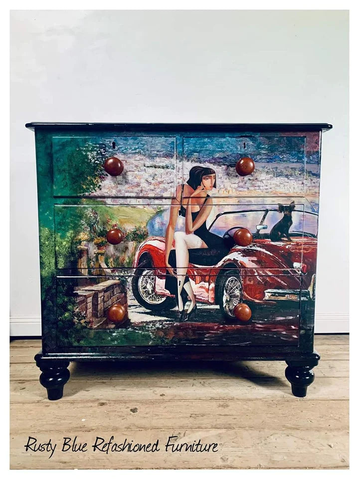 MINT Decoupage Paper - Lady And The Red Car