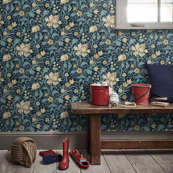 Marian Wallpaper - navy per metre