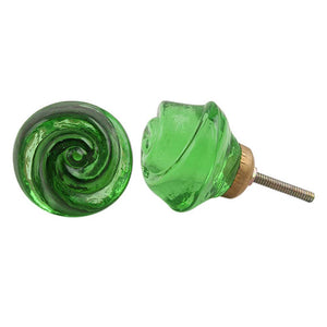 Emerald Green Glass Rose Knob