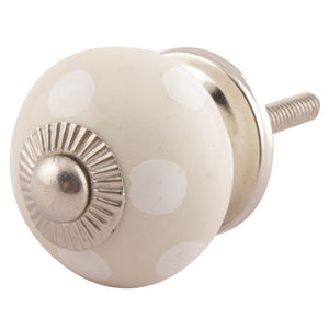 Cream and White spot ceramic knob