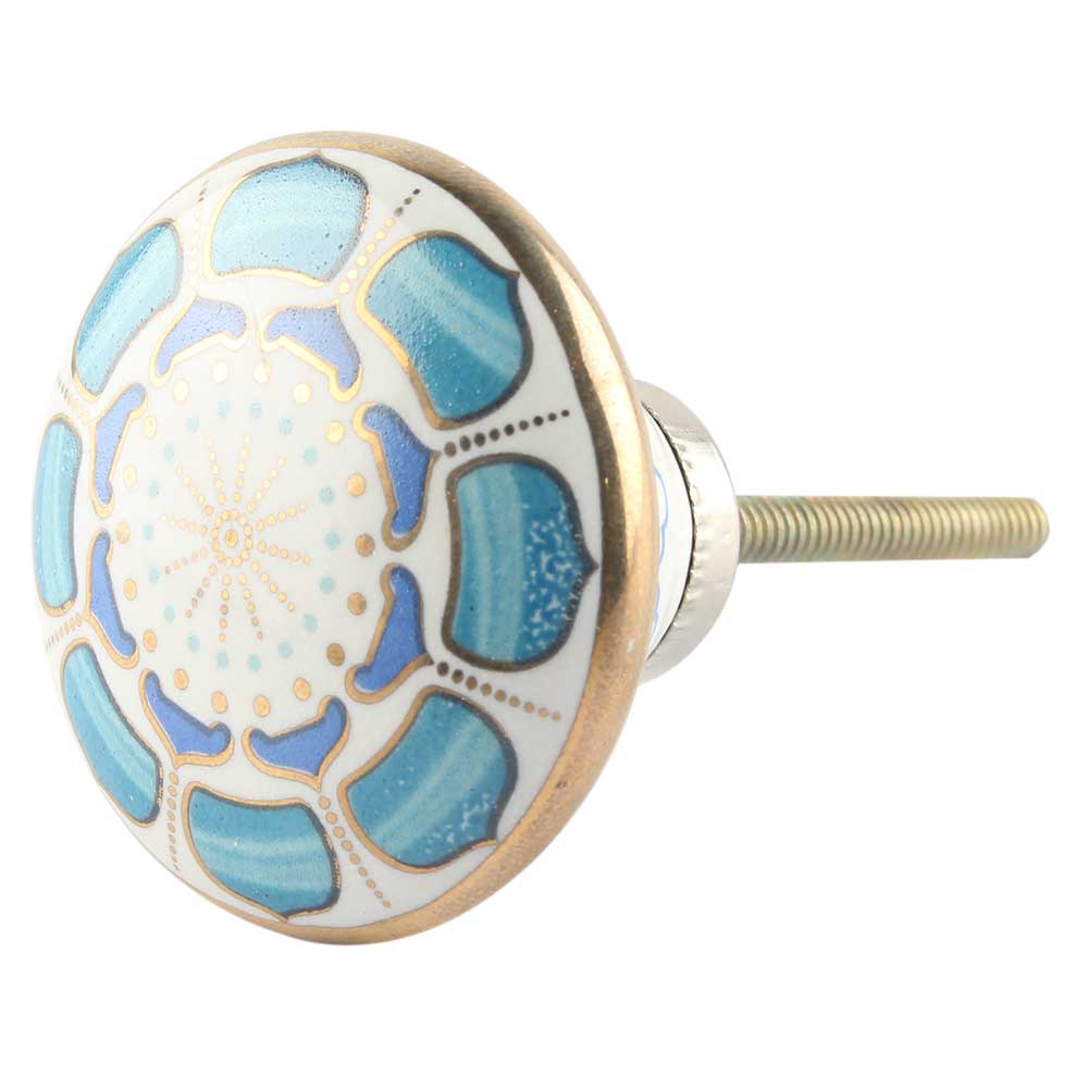 Knob turquoise and gold Moroccan print