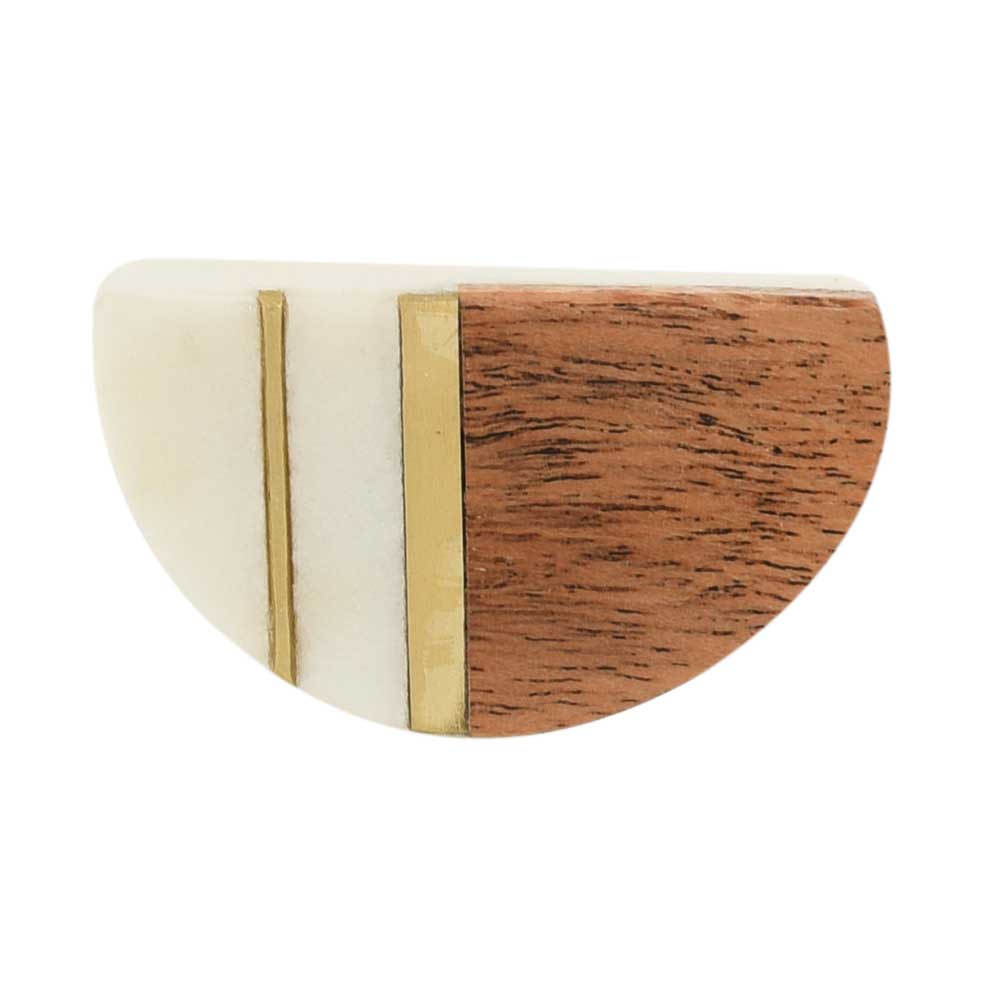Half moon marble, timber and brass knob