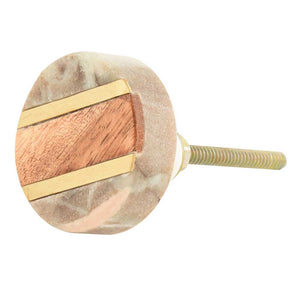Taupe marble, timber and brass knob