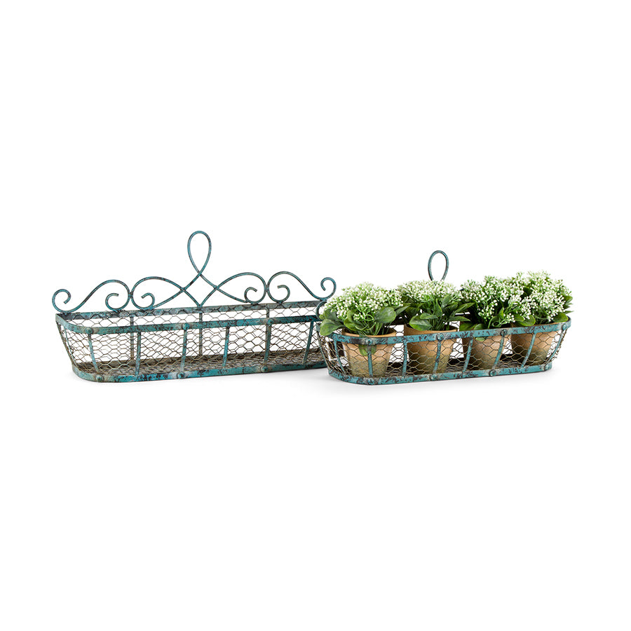 Pair of French blue metal wall planters