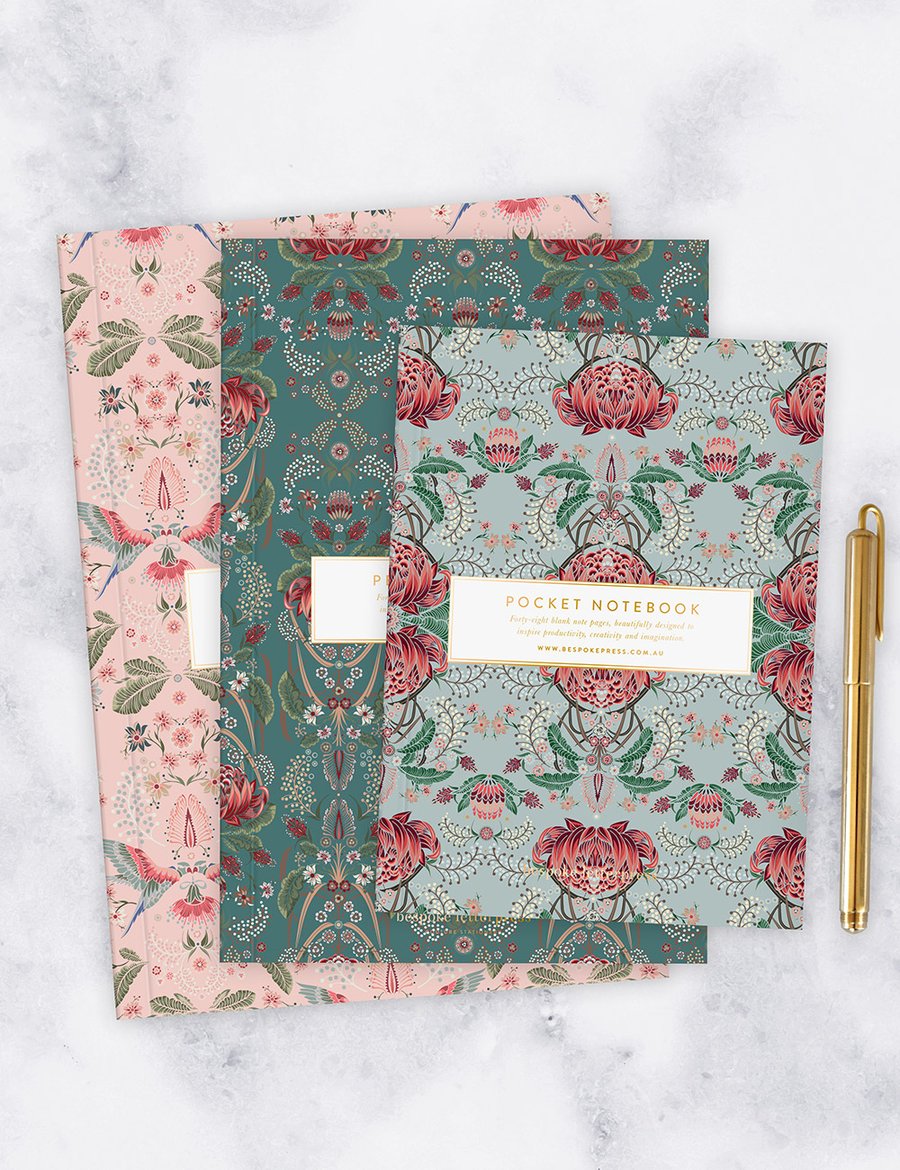 Bespoke Letterpress Pocket Notebook Kaleidoflora