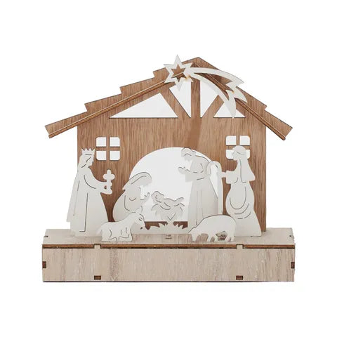 Nativity Scene Natural Timber with LED